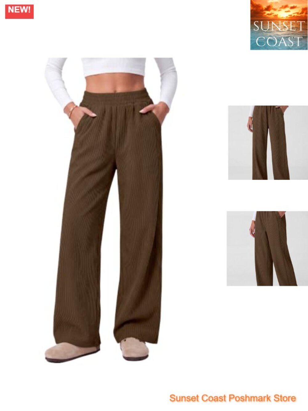 ANRABESS Corduroy Wide Leg High Rise Lounge Pants Pull On Elastic Waist